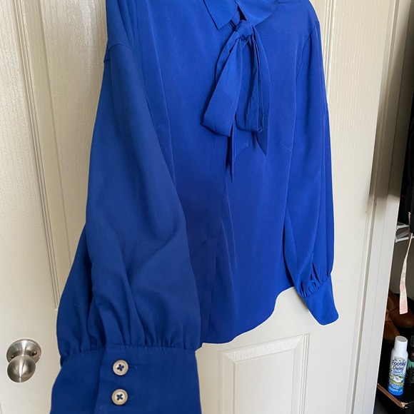 Royal blue blouse button-up, with bow, size XL. Riley & Rae. - Picture 2 of 5